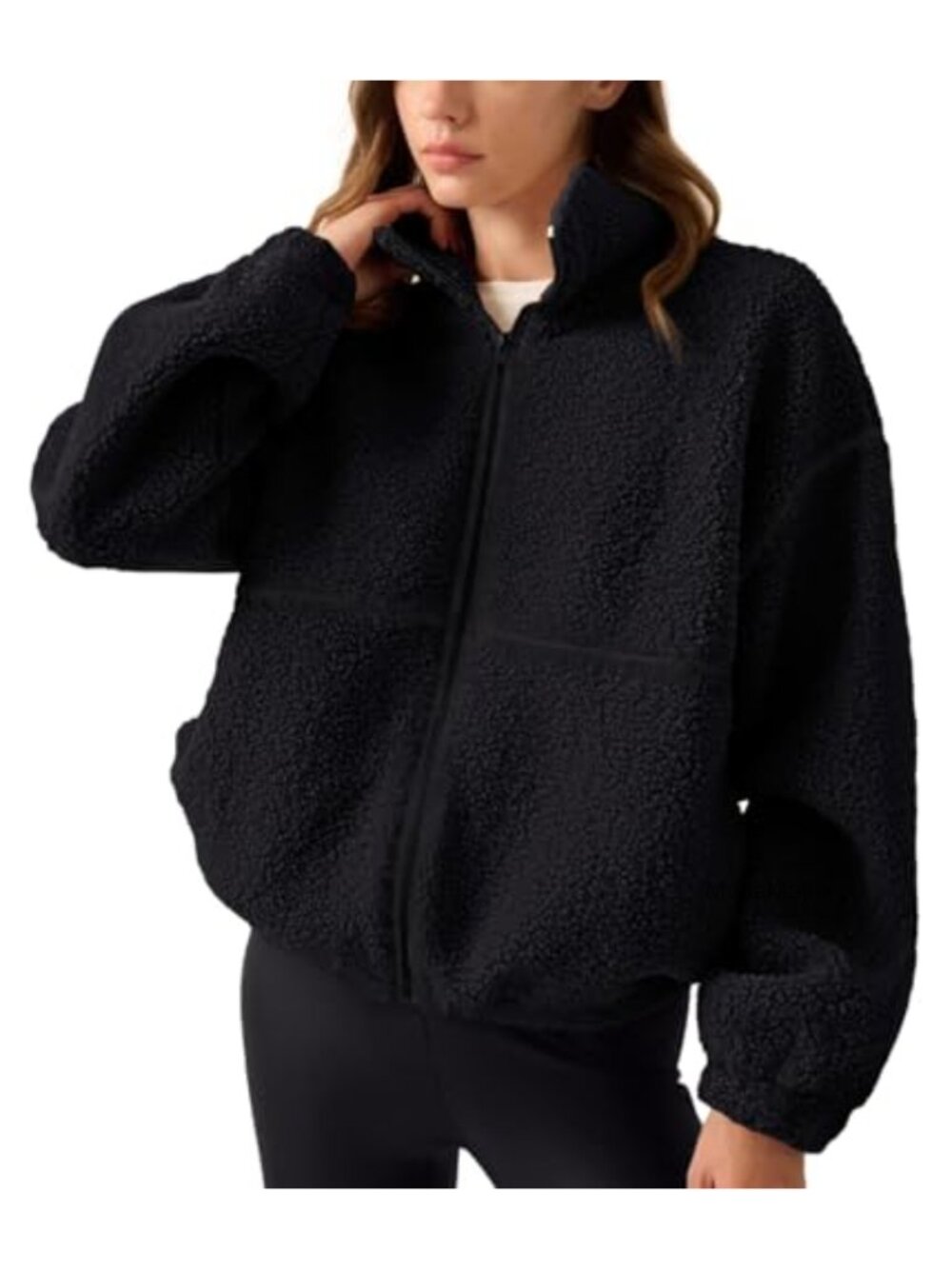 Womens Sherpa Fleece Jacket Zip Up Oversized Winter Warm Full Zip